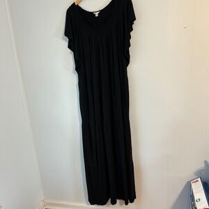 Cato Black Tiered Maxi Dress Plus Size 22/24W Smocked Flutter Sleeve Jersey Knit